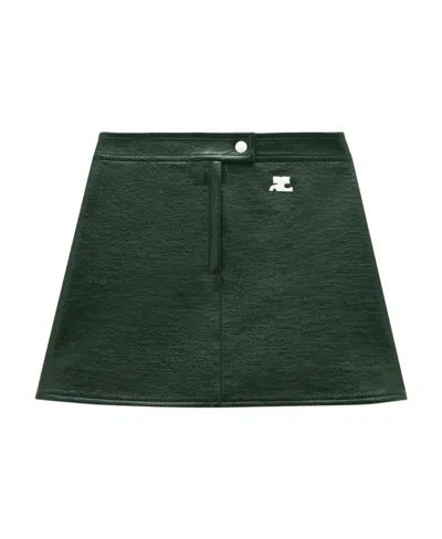 Courrèges Reedition Vinyl Mini Skirt In Green
