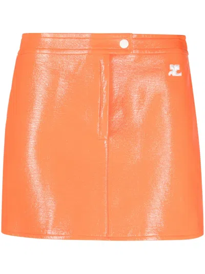 Courrèges Courreges Coated Cotton Mini Skirt In Orange