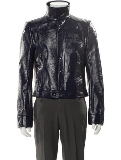 Pre-owned Courrèges Re-edition Vinyl Signature Logo Moto Jacket In Blue