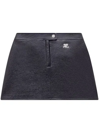 Courrèges Reedition Vinyl Mini Skirt High Waist In Gray