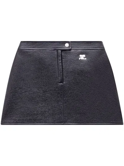 Courrèges Reedition Vinyl Mini Skirt High Waist In Gray