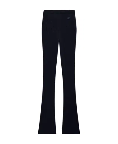 Courrèges Reediton Ribbed Flared Trousers In Black