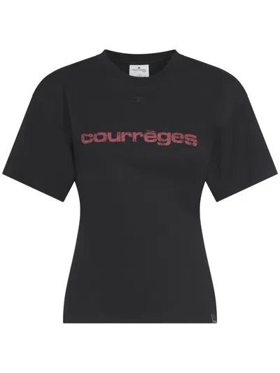 Courrèges Relaxed Fit T-shirt With Contrasting Logo In Black