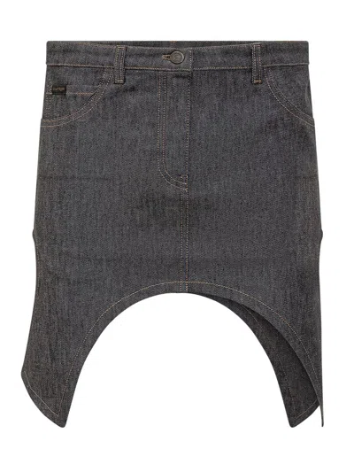 Courrèges Reversed Arch Denim Mini Skirt In Grey