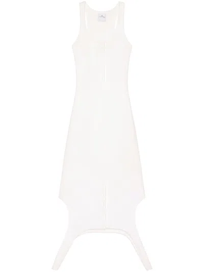 COURRÈGES WHITE REVERSED RIBBED-KNIT DRESS