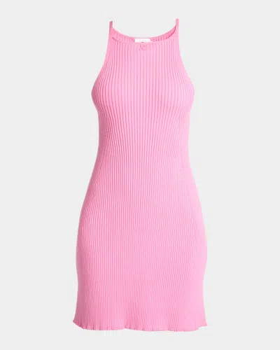 Courrèges Rib Knit A-line Mini Halter Dress In Pink