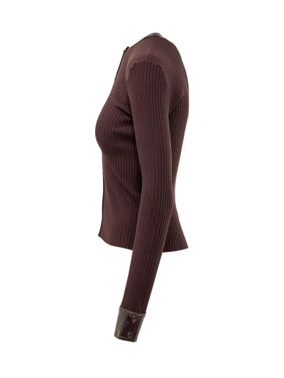 Courrèges Courreges Rib Knit Cardigan With Button-front Finish In Burgundy