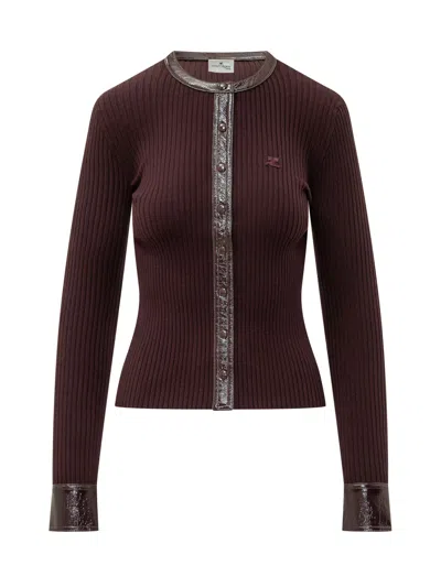 Courrèges Courreges Rib Knit Cardigan With Button-front Finish In Burgundy