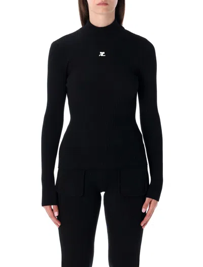 Courrèges Logo Knitted Turtle-neck Sweater In Black