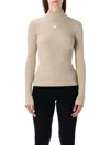 Courrèges Rib Knit Mock Neck Sweater In Neutral