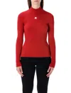 Courrèges Rib Knit Mock Neck Sweater In Red