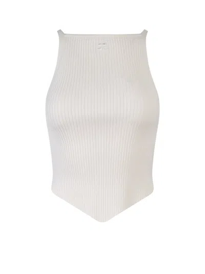 Courrèges Rib Knit Pointy Tank Top In White