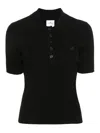 Courrèges Ribbed Short-sleeved Polo Shirt With Buttoned Placket In Black