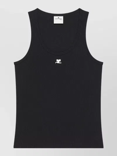 Courrèges Rib Knit Scoop Neck Tank Top In Black
