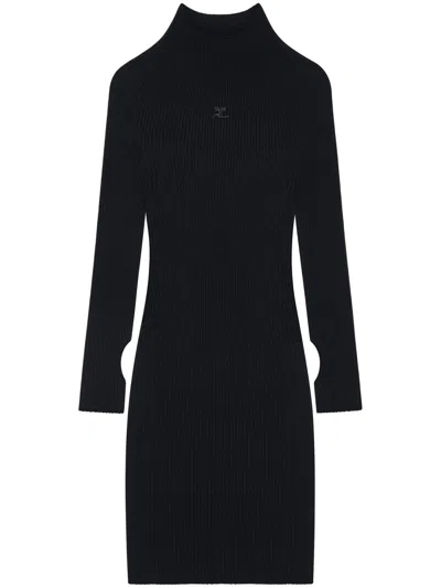 COURRÈGES RIB MOCKNECK MINI DRESS WOMAN BLACK ON COTTON
