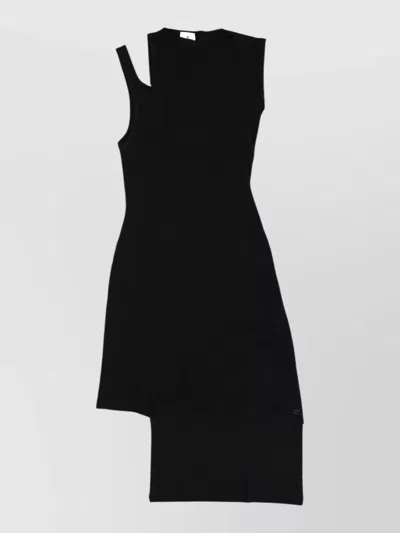 Courrèges Ribbed Asymmetric Sleeveless Dress Round Neckline In Black