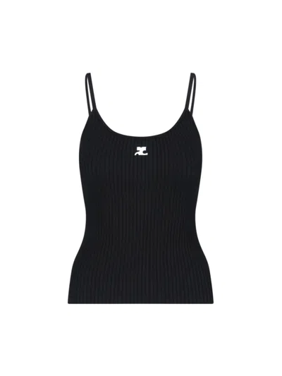 Courrèges Ribbed Black Tank Top With U-neckline