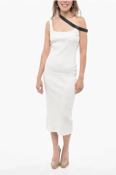 Courrèges Ribbed Bodycon Dress With Contrasting Detail In White