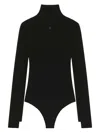 Courrèges Fitted Long Sleeve Ribbed Bodysuit In Black