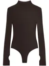 Courrèges Ribbed High Neck Long Sleeve Bodysuit In Brown