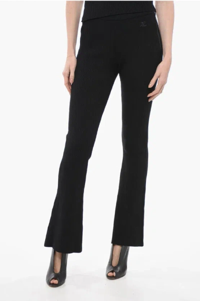 Courrèges Ribbed Bootcut Pants With Side Zip In Black