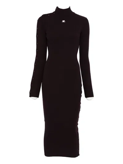 Courrèges Ribbed Button-detail Dress In Black
