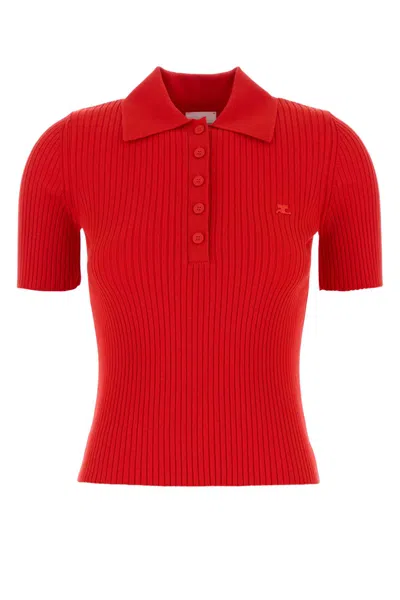 Courrèges Courregès Ribbed Collared Shirt In Red
