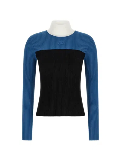 Courrèges Ribbed Colour-block Sweater In Blue