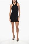 Courrèges Ribbed Cotton Blend Minidress With Zipped Detail In Black
