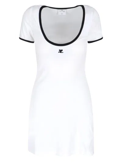 COURRÈGES RIBBED COTTON MINI DRESS WITH LOGO EMBROIDERY