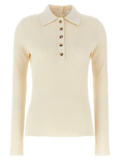 Courrèges Courreges Ribbed Cotton-wool Blend Polo In Cream