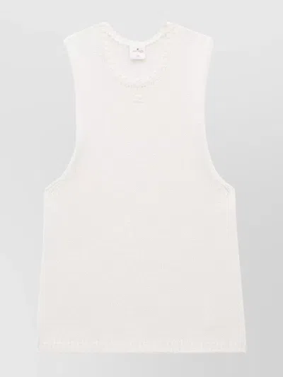 Courrèges Ribbed Crewneck Knitwear Side Slits In Neutral