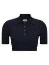 Courrèges Ribbed Crop Polo Shirt In Blue