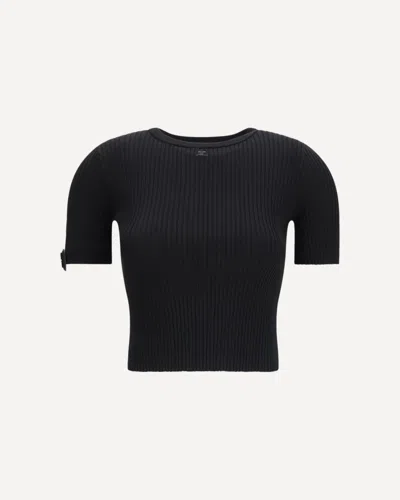 Courrèges Courreges Women Logo Buckle Rib Knit T-shirt In Black