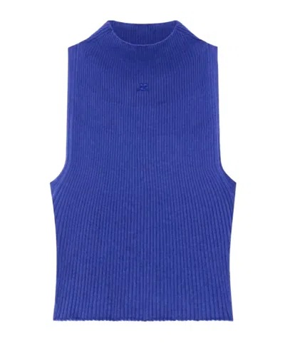 Courrèges Ribbed Cropped Top In Light Blue