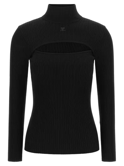 Courrèges Courreges Ribbed Cut-out Turtleneck Sweater In Black