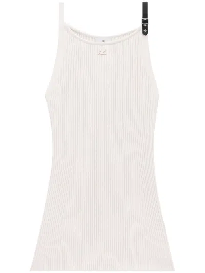 Courrèges Ribbed Dress With Buckle In Grey