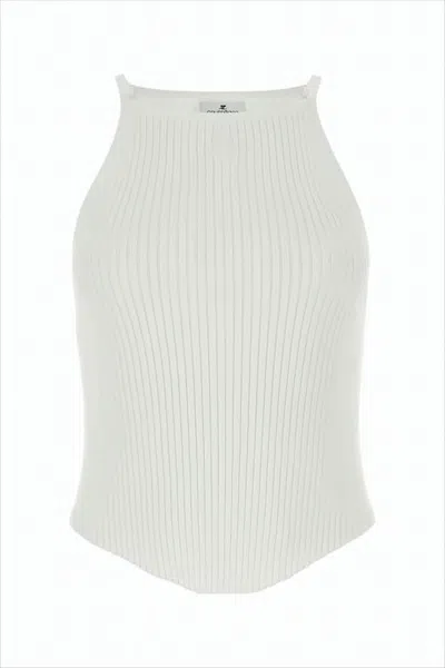 Courrèges Ribbed Fitted Sleeveless Top With Design In White