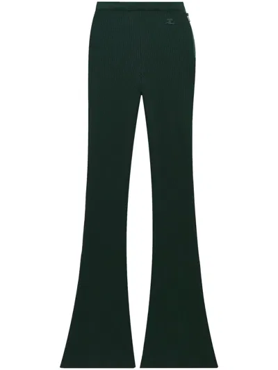 Courrèges Ribbed Flared-leg Trousers In Green
