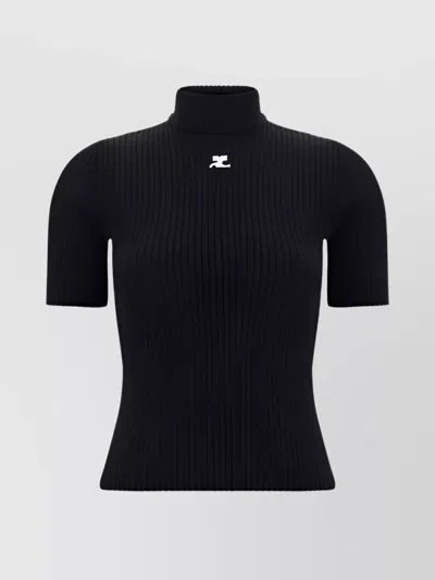 COURRÈGES RIBBED HIGH COLLAR KNIT TOP