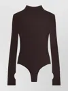 Courrèges Ribbed High Neck Long Sleeve Bodysuit In Brown