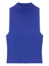 Courrèges Mock Neck Light Ribbed Cotton Top In Blue