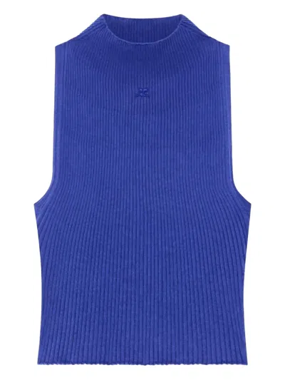 COURRÈGES RIBBED HIGH-NECK TOP