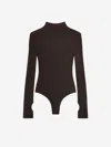 Courrèges Ribbed High Neck Long Sleeve Bodysuit In Brown