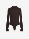 Courrèges Ribbed High Neck Long Sleeve Bodysuit In Brown