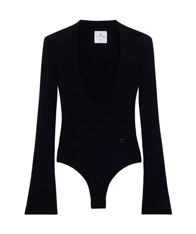 Courrèges Ribbed-knit Bodysuit In Black