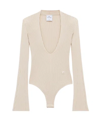 Courrèges Ribbed-knit Bodysuit In Nude