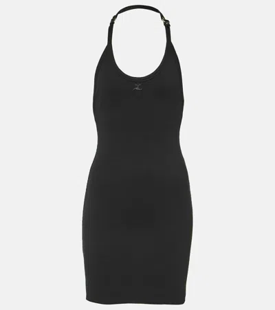 Courrèges Ribbed-knit Cotton-blend Jersey Minidress In Black