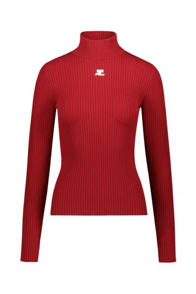 Courrèges Courregès Ribbed Knit Cotton Jumper In Red