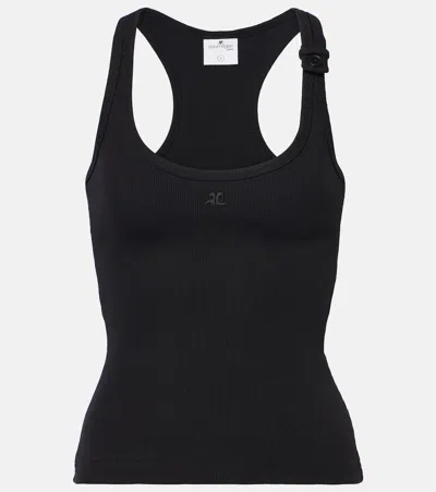 Courrèges Courreges Black Racerback Tank Top With Logo Patch